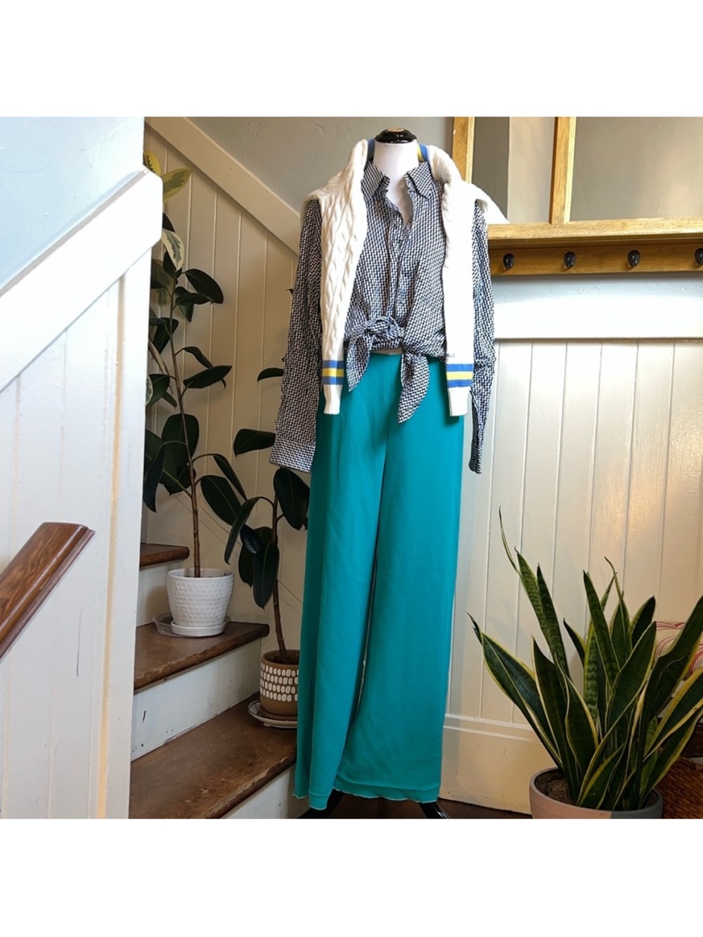 NWT Ralph Lauren Purple Label Teal Wide Leg Pants MSRP $1,250